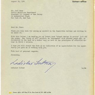 Sutnar, Ladislav: Typed Letter Signed [TLS]. New York: Sutnar Office, 1961.