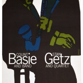 Chwast, Seymour: COUNT BASIE & BAND / STAN GETZ & QUARTET. Lincoln Center Philharmonic Hall Poster, 1963.