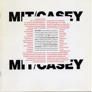 Casey, Jacqueline. Ellen Lupton: MIT/CASEY: THIRTY YEARS OF POSTER DESIGN AND MORE. The Cooper Union, 1989.