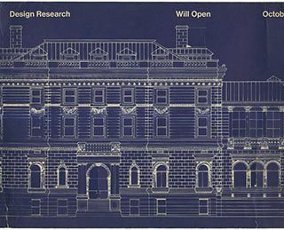 DESIGN RESEARCH WILL OPEN OCTOBER 15TH [card title]. Philadelphia: Design Research, [1975]. Placard for the opening in Rittenhouse Square on October 15, 1975.