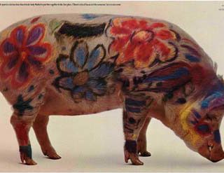 WARHOL, ANDY. Irwin Horowitz [photographer]: WE TOOK OUR PLUSH PIGGY BANK APART . . . . [RCA ColorScanner poster title]. New York: [Radio Corporation of America (RCA), 1968]. Edition unknown, presumed small.
