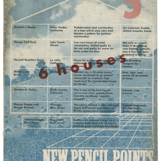 NEW PENCIL POINTS, May 1943. Six Houses Houses by Richard J. Neutra, George Fred Keck, Harwell Hamilton Harris, Milliken and Bevin , Gardner A. Dailey, Eleanor Pepper and George W. Kosmak.