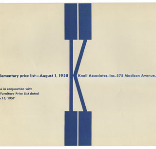 Knoll Associates: SUPPLEMENTARY PRICE LIST — AUGUST 1, 1958. New York: Knoll Associates, Inc., August 1958.